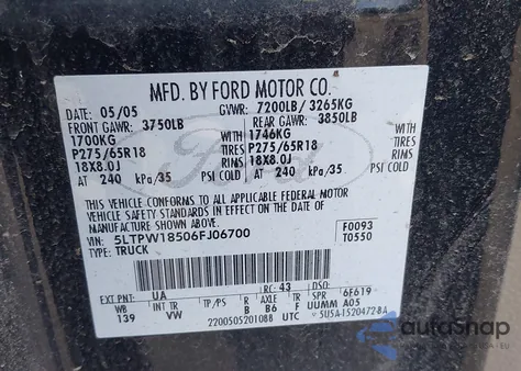 2006 Lincoln Mark Lt z USA, uszkodzony, nr VIN 5LTPW18506FJ06700